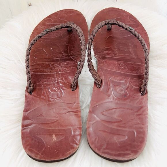 Maj Pole Brown Leather Braided Earthy Boho Slip on Thong Sandals - Size 9 - Picture 4 of 5